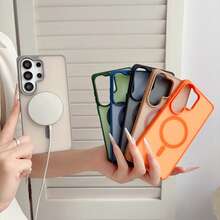S25Ultra Magnetic Phone Case, Skin-Feel Matte Semi-Transparent Back Panel, Contrast Color Frame Full Coverage Lens Protection, Anti-Drop, MagSafe Wireless Charging, Minimalist Personalized Anti-Fingerprint Protective Shell - Grey - View 5