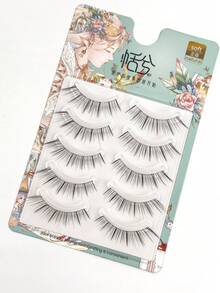 5 Pairs Natural False Eyelashes, Cluster Fake Lashes, Japanese Style Transparent Invisible Stem Eyelashes, Natural Sweet Fresh Soft Lightweight Realistic Lashes, Portable Travel Pack, Christmas Makeup Tool, Halloween Eyelashes - Black - View 5