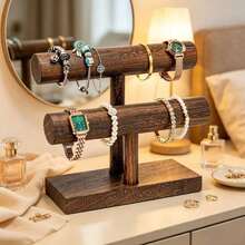 Bracelet Display Stand / Bracelet Storage Rack / Wooden Bracelet Rack / T-Shaped Bracelet Storage Rack / Wooden Watch Display Tower (Suitable For Commercial Use) - Brown - View 2