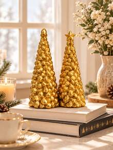 Gold Christmas Tree Tabletop Decor, Elegant Holiday Centerpiece, Star-Topped Festive Home Decoration, Suitable For Living Room, Mantel, Bookshelf, Dining Table, Winter Party, Christmas Wedding And Seasonal Holiday Display - Multicolor - View 1