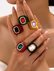 1pc Elegant High-End Acrylic Gemstone Pendant Ring, Suitable For Women's Daily Wear, Gatherings, Holidays And Parties - Geometry - View 1