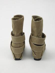 XfxfA Pair Of Women's Spliced Mid Heeled Boots With Cross/Strap/Bow Toe, Suitable For Daily Casual/Shopping/Travel Wear. - Khaki - View 6