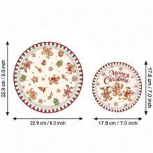 10/20/50 Pcs Piring Kertas Sekali Pakai Natal Vintage Motif Gingerbread Man Ukuran 7 Inci & 9 Inci, Desain Merry Christmas Snowflake Candy Cane Xmas, Peralatan Makan Meja Meriah untuk Makan Malam Libur Natal dan Dekorasi Meja Pertemuan Musim Dingin - Warna-warni 2 - View 4