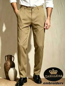 Celana Jas Pria Musim Semi/Gugur, Desain Bordir Mahkota, Lembut dan Nyaman, Cocok untuk Kantor, Perjalanan, Golf di Luar Ruangan dan Pakaian Kasual - Khaki - View 3