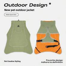 1pc Dog Raincoat - Waterproof Dog Jacket, Windproof Coat, Dog Raincoat, Adjustable, With Reflective Strips, Green And Black Color Matching - Black - View 6