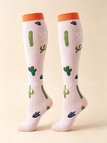 1/3/6 Pairs Women Cute Cartoon Animal Compression Socks Comfortable Breathable Knee High Socks Suitable For Running Fitness Hiking - Multicolor - View 4