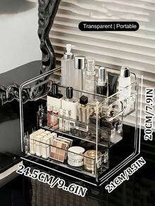 3-Layer Transparent Acrylic Cosmetic Storage Box, Large Capacity Makeup Display Rack, Desktop Drawer Organizer, Made Of Transparent Acrylic Material, Layered Design, Can Store Lipstick, Eye Cream, Cushion, Lotion, Makeup Brushes, Etc.; Equipped With Handle, Convenient To Access, Ideal Choice For Home Storage - Multicolor - View 16