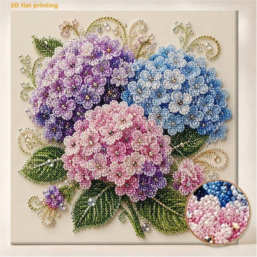 DIY Pearl Art Painting Kit 11.8 X 11.8 Inches - Colorful Hydrangea Bouquet Design, Includes Round Pearls, Shiny Gems, Clear Symbols, Complete Tool Set And Extra Pearls, Halloween And Christmas Gift