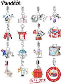 1pc S925 Sterling Silver Travel Landmark Pendant Bead, Multi-Country Architecture, Suitcase, Camel Carousel Colorful Enamel Rhinestone Style, Recreating Characteristic Scenery Of Various Countries, Comes With Gift Box, Suitable For Bracelet Necklace, Ideal For Handmade DIY Beading And Travel Souvenir Gift - Multicolor - View 12