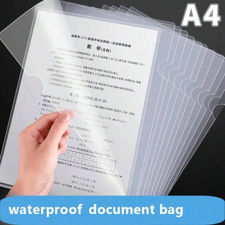 10/20/30pcs L-Shaped A4 File Folder, 2-Page Document Sleeve, Single-Sheet Clear File Holder, Transparent Sheet Protector For Office Use - Sets - View 1