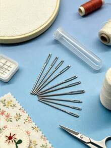 9pcs Large Eye Tip Hand Sewing Needles, Mixed Sizes 5.2cm, 6cm, 7cm, With Storage Tube, Round Needle Head, Easy Threading, Practical Tool For Hand Sewing, Knitting Finishing, Embroidery Projects - Needle - View 1