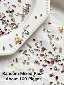 Gaya Musim Gugur, Sekitar 100 Buah Aksesori Patch Logam Rhinestone Campuran Berbagai Bentuk Acak, Rhinestone Bentuk Hati, Bintang, Tetesan Air Mata & Tidak Beraturan, Bahan Campuran, Berkilau Multi-Warna & Gaya yang Kaya, Berbagai Bentuk untuk Dipadukan Secara Bebas, untuk Kreasi Berlapis - MultiWarna - View 5