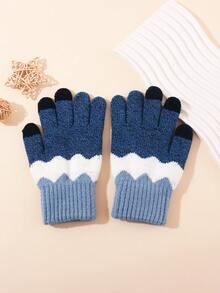 1 Pair Boys Wavy Color Block Knit Screen Gloves, Soft Warm Full‑Finger Gloves For Kid Winter Daily Outdoor Activities - 1Pair - View 11