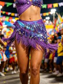 Belly Dance Waist Chain Sequin Belt Hip Scarf Tassel Triangle Waist Scarf Latin Dance Belt - Multicolor - View 9