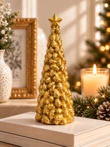 Gold Christmas Tree Tabletop Decor, Elegant Holiday Centerpiece, Star-Topped Festive Home Decoration, Suitable For Living Room, Mantel, Bookshelf, Dining Table, Winter Party, Christmas Wedding And Seasonal Holiday Display - Multicolor - View 4