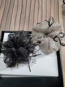 Leopard-Print Mesh Bow Hair Band, Korean Retro Ponytail Clip, Suitable For Low Ponytail Messy Bun, Fashionable Ins Style Female Hair Accessories. - Multicolor - View 6