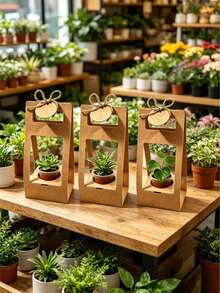 10PCS Succulent Plant Packaging Bags With Thank You Cards, Mini White Kraft Paper Gift Boxes, Wedding, Baby Shower, Succulent Party Favors Plant Holders, Suitable For 2.17 Inch Flower Pots - View 11