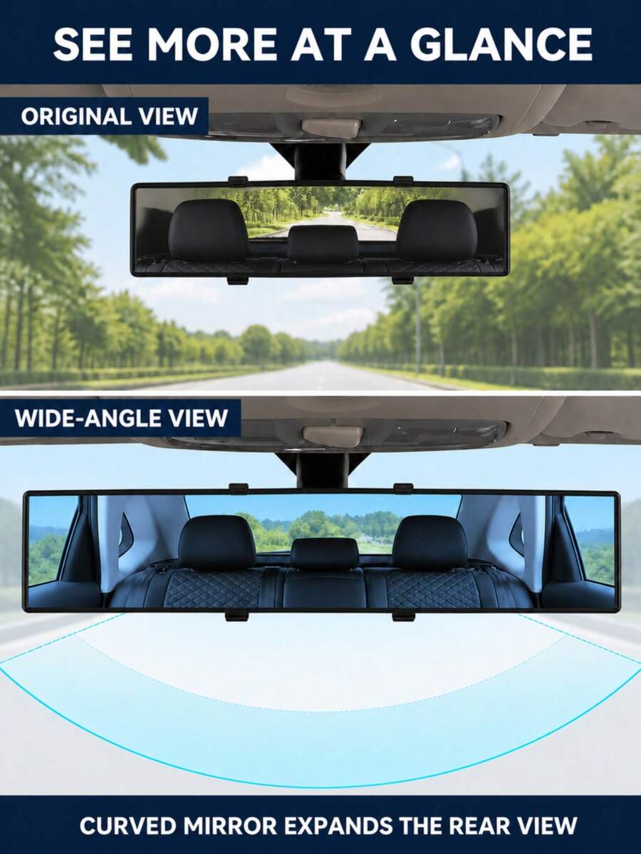 High Definition Car Rearview Mirror, Universal Clip-On Panoramic Rearview Mirror, Suitable For Cars, SUVs, Trucks And Vehicles - Multicolor - View 1