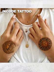 JKCODE TATTOO 4pcs Realistic 3D Sun Moon Star Temporary Tattoo Stickers, Fashion Hand Tattoo Stickers, Rococo Style Waterproof Women's Colorful Printed Tattoo Stickers, Simple Washable Party Tattoo Stickers, Lasts 3-5 Days - Multicolor - View 4