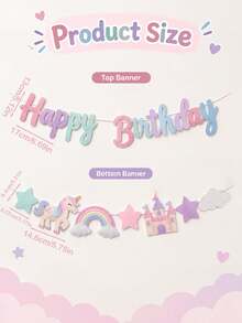 1 Set Unicorn Happy Birthday Banner Set, Macaron Color Paper Garland With Unicorn Castle, Rainbow And Star Patterns, Magical Birthday Party Decoration, Indoor/Outdoor Party Hanging Backdrop Decor - Multicolor - View 7