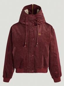 Adidas Originals Women's Casual Embroidered Button Pocket Hooded Winter Jacket - Burgundy - View 3