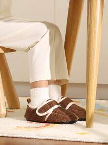 Fashionable Minimalist Kids Plush Slippers, Fresh Solid Color, Simple Design, Warm Plush Winter Indoor Shoes - Brown - View 5