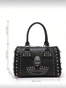 Skull Rivet Punk Pillow Handbag Large Capacity Women Shoulder Messenger Tote Bag Retro European American Style Halloween Party Gift - Black - View 4