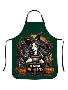 1pc Halloween Witch Theme Vintage Gothic Style Apron, Suitable For Party Gathering Table Decor, Kitchen Cooking Supplies, Halloween Holiday Decoration, Halloween Party Essential, Unique Style Apron - Multicolor 2 - View 1