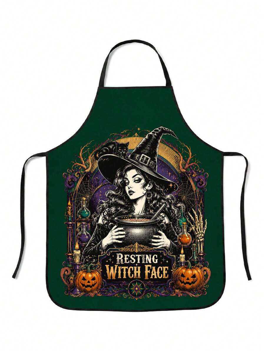 1pc Halloween Witch Theme Vintage Gothic Style Apron, Suitable For Party Gathering Table Decor, Kitchen Cooking Supplies, Halloween Holiday Decoration, Halloween Party Essential, Unique Style Apron - Multicolor 2 - View 1