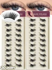 10/20 Pairs Natural Thick Half-Eye False Eyelashes, Voluminous Curly Long Style, Suitable For Party, Manga Style, Travel Essential, Outer Corner Extended False Eyelash Strip - Black - View 6