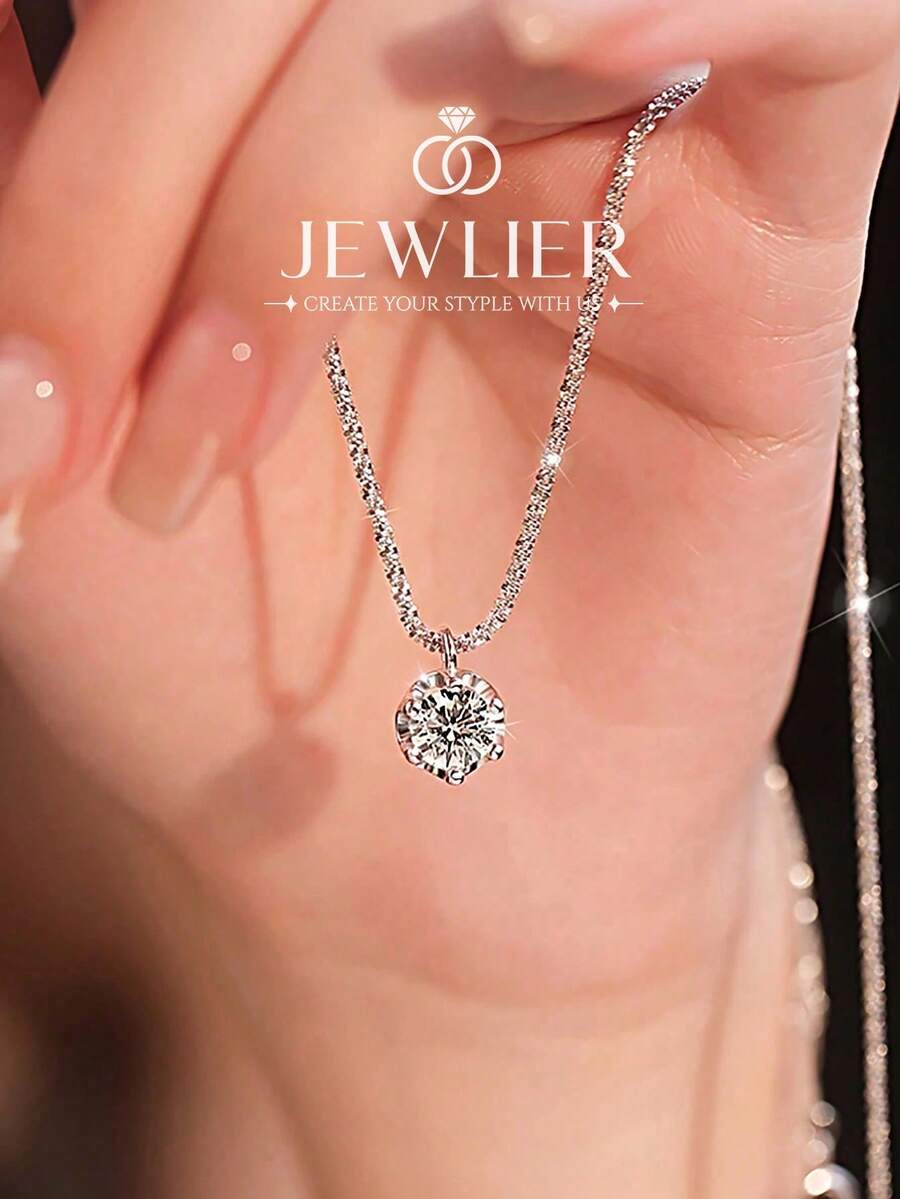 1 dây chuyền mặt hoa Moissanite tròn size S, trang sức tinh xảo phù hợp cho nữ, quà tặng Valentine