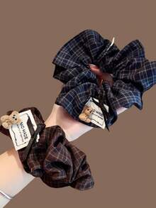 1pc Fashion Plaid Fabric Scrunchie 2026 Autumn/Winter New Style Hair Tie Elegant Low Ponytail Hair Accessory - Multicolor - View 2