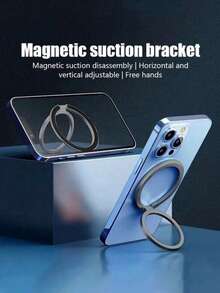 Magnetic Suction Mobile Phone Ring Buckle, Metal Detachable Phone Finger Grip Holder, Universal Phone Stand Bracket For Smartphone, Anti-Drop Phone Accessory - Grey - View 4