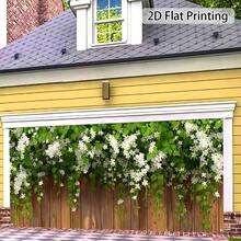 1pc White Flower Fence Banner With Fixing Rope, Easy Installation, Suitable For Balcony, Driveway, Garage Door And Event Backdrop Decoration, Polyester Fabric, Indoor_Outdoor Decoration - 13 - View 3