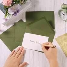 50 Envelopes + 5 Metal Stickers (10pcs/Sheet) (16*11CM) Approx. 4.5g/Pc Hot Selling Vintage Olive Green European Style Colorful Envelopes Wedding Party Invitation Cards Self-Adhesive Envelope Set - View 5