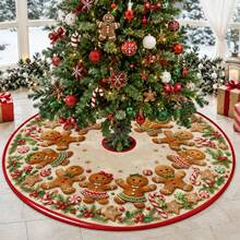 1pc Cute Gingerbread Man Pattern Christmas Tree Skirt, Elegant Color Holiday Decoration, 5 Sizes, Unisex Holiday Gift, Suitable For Home And Party Christmas Decor - Cute Gingerbread Man - View 7