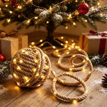 This Hemp Rope LED String Light Uses Warm White LED Beads, Providing Soft Light And Creating A Comfortable Atmosphere. It's Suitable For Halloween Decorations, Autumn Fireplace Decorations, Christmas Table Decorations, And Various Indoor Occasions. - Jute Rope String Lights - View 1