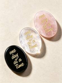 1/3 Pcs Engraved Natural Crystal Stone"One Day At A Time" With Velvet Pouch, Inspirational Pocket Gemstone, Gift & Decor Accessory - Multicolor - View 4