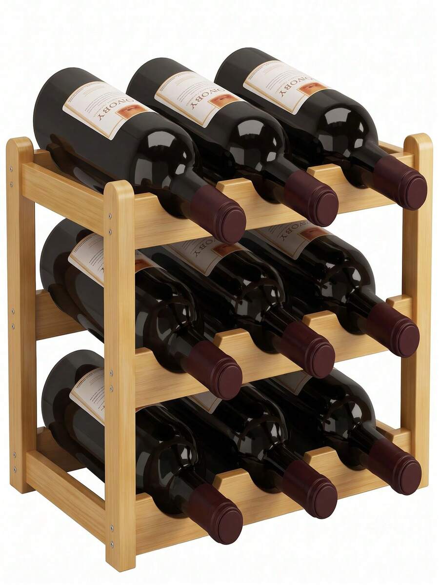 Super life 3/4-Tier Bamboo Wine Rack, Multi-Functional Desktop Wine Rack With Wave Grooves, Freestanding Countertop Wine Bottle Storage Rack, Suitable For Kitchens And Pantry. - Wood Color - View 1