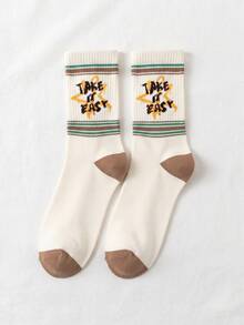 1/3/5 Pairs Unisex Vintage Graffiti Letter Mid-Calf Socks, Street Style Soft Comfortable Casual Mid-Calf Socks, Suitable For Daily Wear, Skateboarding, School, Home Use - Multicolor - View 6