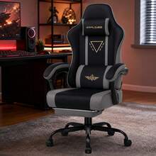 Fabric Gaming Chair With Footrest, Ergonomic Computer Desk Chair With Pocket Spring Cushion Home Office High Back Lumbar Support Heavy Duty Wide - Grey - View 10
