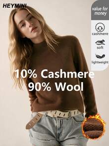 HEYMINI Fashionable Fake Collar Women's Wool Sweater, Slim Fit Long Sleeve Knit Pullover, Autumn/Winter Inner Layer Sweater, Brown Top - Brown - View 1