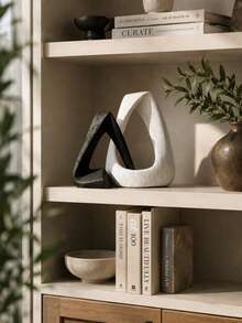 This Black And White Abstract Geometric Sculpture Set Is A Modern Minimalist Decorative Piece, A Textured Desktop Home Decor Suitable For Living Rooms, Entryways, Bookshelves, Bedrooms, And Offices. - one-size - View 3