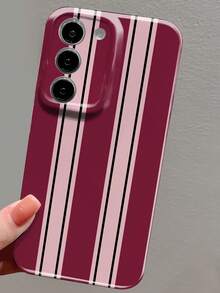 1件 極簡甜美風條紋圖案穿孔亮面膜全包覆硬殼手機殼，適用於 iPhone 11/12/13/14/15/16 Pro Max - 彩色 - 查看 6
