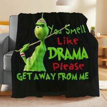 The Grinch 1 buah Selimut Bulu Flanel Cetak Digital Monster Hijau Selimut Hangat untuk Tidur Siang Liburan Natal - Kartun Berwarna-warni - View 5