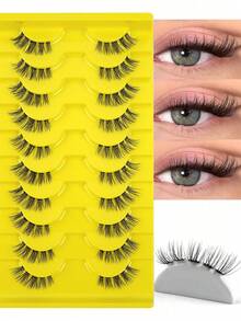 10/20 Pairs Natural Thick Half-Eye False Eyelashes, Voluminous Curly Long Style, Suitable For Party, Manga Style, Travel Essential, Outer Corner Extended False Eyelash Strip - Black - View 5