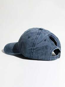 Y2K 1pc Unisex Solid Color Ponytail Baseball Cap, Washed, Sun Protection, Breathable, Adjustable Size, New Versatile Style For Daily Casual Wear And Sun Shading - Black - View 3