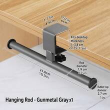 Clip‑On Adjustable Hanging Rod, No‑Drill Desktop Side Hanger, Multi‑Functional Storage Rack For Home, Office, Dorm, Kitchen And Bathroom, Space‑Saving Organizer For Clothes, Towels, Bags, Hats And Scarves - View 2