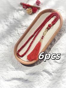 1pc/12pcs Islamic Prayer Beads, 99 Glass Faux Pearl Thread Beads For Muslim Worship And Arabic Praise Bracelet Long Tassel Style, Prayer Chanting Counting, Dual-Use For Daily Wear And Decoration - Multicolor - View 18