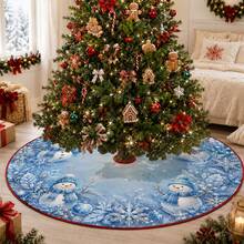 1pc Ice Blue Crystal Snowman Pattern Christmas Tree Skirt, Elegant Color Holiday Decoration, 5 Sizes, Unisex Holiday Gift, Suitable For Home And Party Christmas Decor - Ice Blue Crystal Snowman - View 9